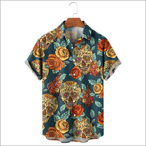 HX Fashion Men&#39;s Shirts Skull Hibiscus 3D Printed Casual Shirt Short Sleeve Beach Shirt for Men Camisas Dropshipping streatozone