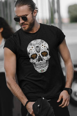 t-shirt avec logo biker tete de mort